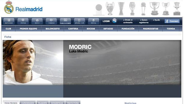 Hồ sơ Modric xuất hiện trên website của Real Madrid