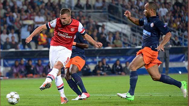 Montpellier 1-2 Arsenal: Poldi lại nổ, Pháo thủ bay cao