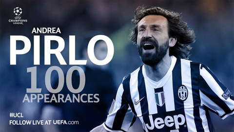 Pirlo đánh dấu mốc 100 ra sân tại Champions League bằng siêu phẩm đá phạt